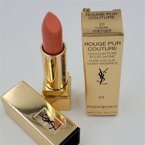 ysl rouge pur couture 23 corail poetique swatch|ysl lipstick rouge pur couture gram.